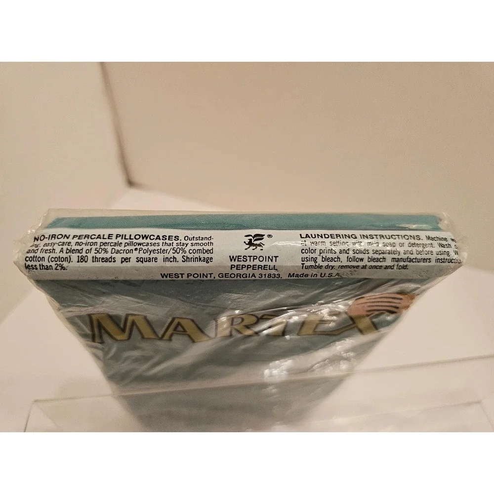 Vintage Martex Teal Green No-Iron‎ Percale Standard Pillowcases Set/2 USA NOS